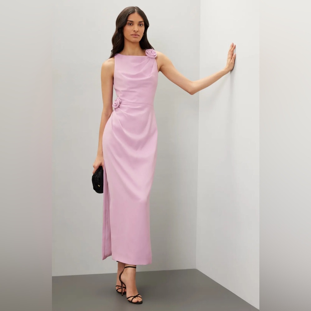 ML Monique Lhuillier Leela Rosette Maxi Dress Formal Gown Lilac Purple